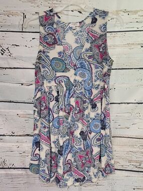 Umgee USA Paisley Print Sleeveless Tunic Top Size Small Boho Cotton Blend